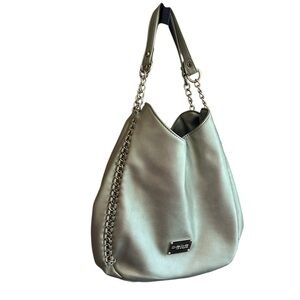 Bebe Colette Gold Large Hobo Bag Triple Entry Chains Hardware Satchel Purse NWOT